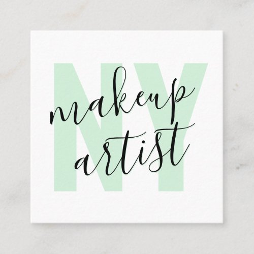 Modern signature script white mint makeup artist square business card