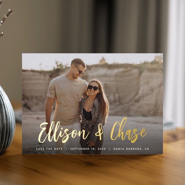 Modern Signature | Single Photo Save the Date Foil Invitation (Creator Uploaded)
