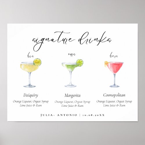 Modern Signature Wedding Cocktails Drinks Sign