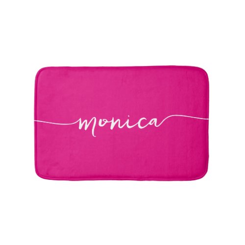 Modern Signature with Swashes Name Hot Pink Bath Mat
