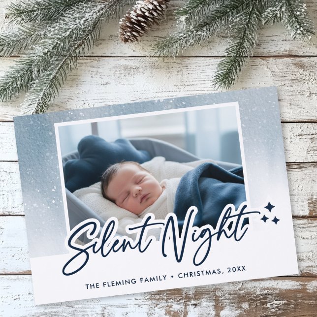 Modern Silent Night Baby First Christmas Letterpress Photo Cards (Modern Silent Night Baby First Christmas Letterpress Photo Cards)