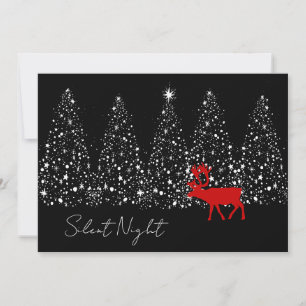 Modern Silent Night Reindeer & Trees Photo Black Holiday Card