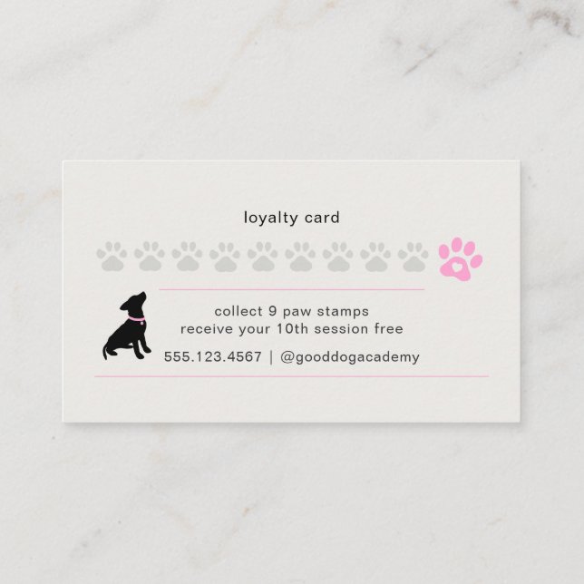 Modern Silhouette Dog Trainer Reward Loyalty Card (Back)