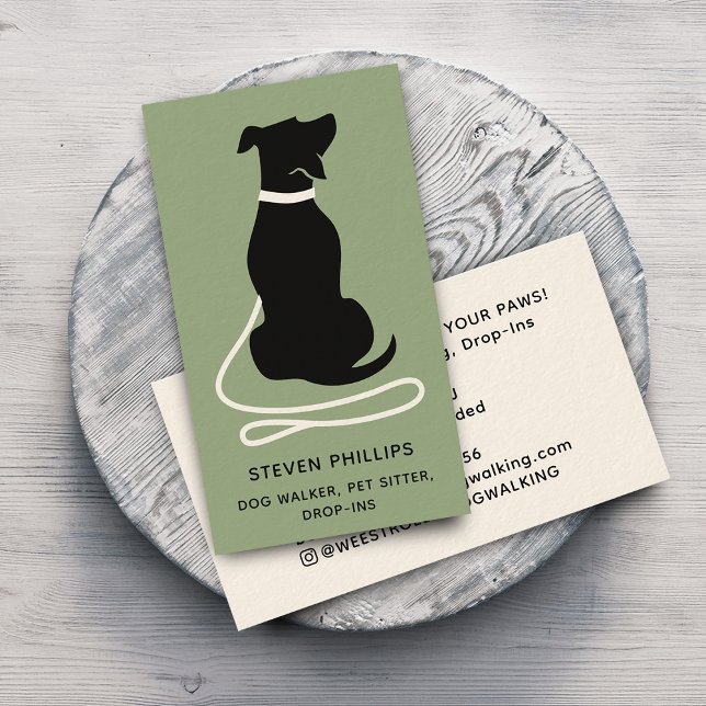 Modern Silhouette Dog Walker Dog Sitter Business Card (Modern Silhouette Dog Walker Dog Sitter Business Card)