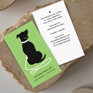 Modern Silhouette Dog Walking Dog Sitting Business Card