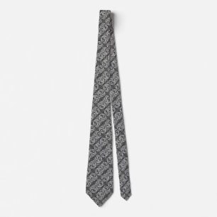 Modern Silk Silver Abstract Yin Yang Artisan Neck Tie