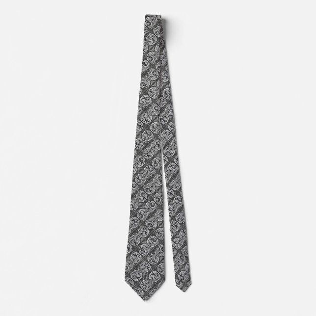 Modern Silk Silver Abstract Yin Yang Artisan Neck Tie (Front)