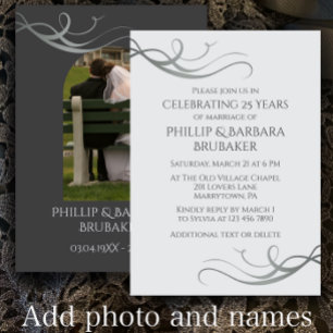 Modern Silver 25th Wedding Anniversary Arch Photo Invitation