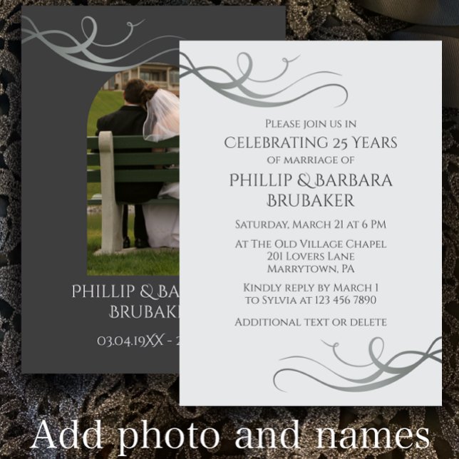 Modern Silver 25th Wedding Anniversary Arch Photo  Invitation (Personalize this unique invitation template. Create a custom 25th wedding anniversary party invite
)