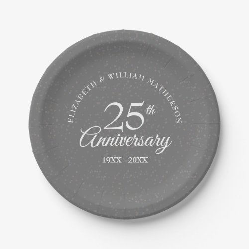 Modern Silver 25th Wedding Anniversary Confetti Paper Plates