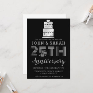 modern silver 25th wedding anniversary invitations
