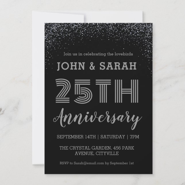 modern silver 25th wedding anniversary invitations (Front)