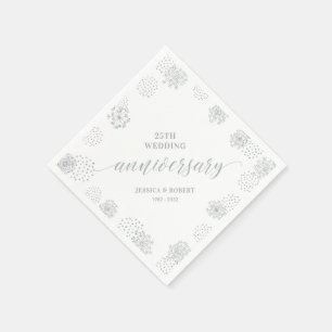 Modern Silver 25th Wedding Anniversary Party Napki Napkins