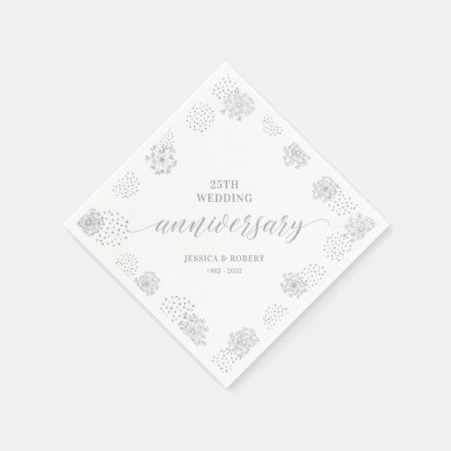 Modern Silver 25th Wedding Anniversary Party Napki Napkins