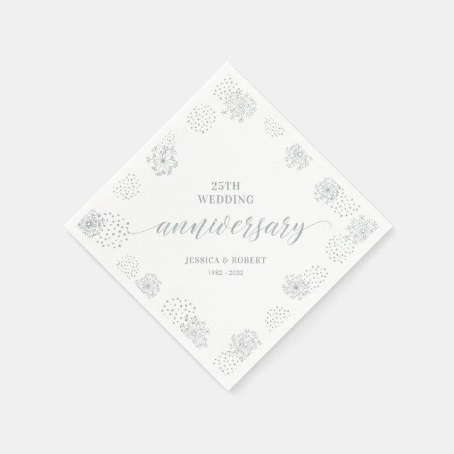 Modern Silver 25th Wedding Anniversary Party Napki Napkins (Corner)