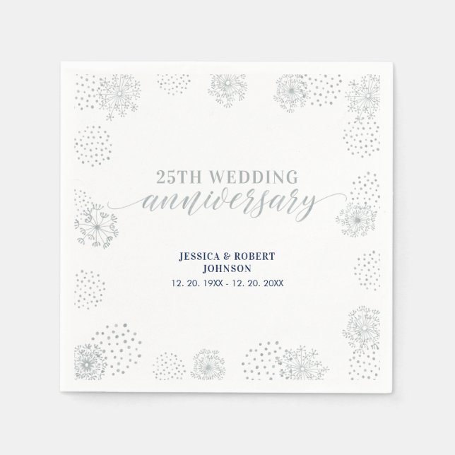 Modern Silver 25th Wedding Anniversary Party Napkins (Front)