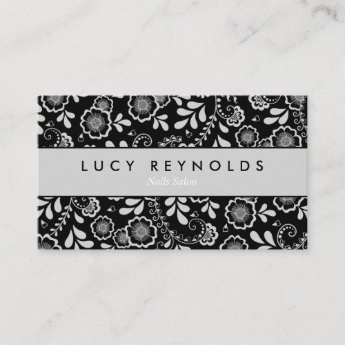 Modern Silver and Black Floral Business Card