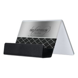 Modern Silver And Black Geometric Design Desk Business Card Holder