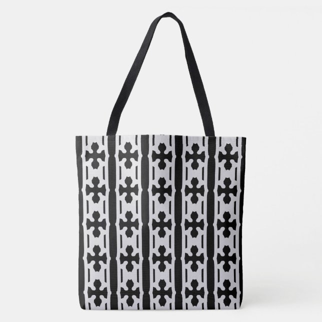 Modern Silver and Black Pattern Tote Bag (Front)