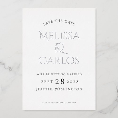 Modern Silver and Black Simple Elegant Classic  Foil Invitation