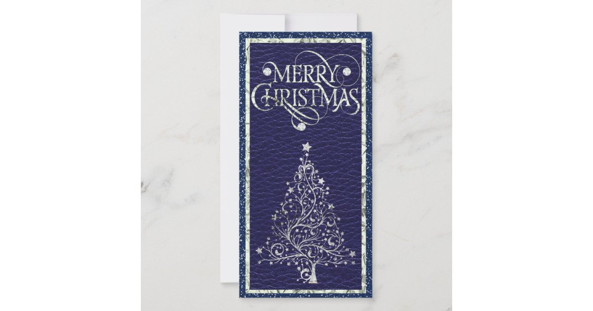 Modern Silver And Blue Christmas Tree Flat Card Zazzle Com