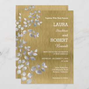 Modern Silver and Gold Floral Wedding Invitation