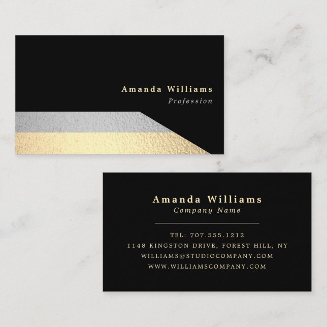 Modern Silver and Gold Foil Effect Business Card (Front/Back)