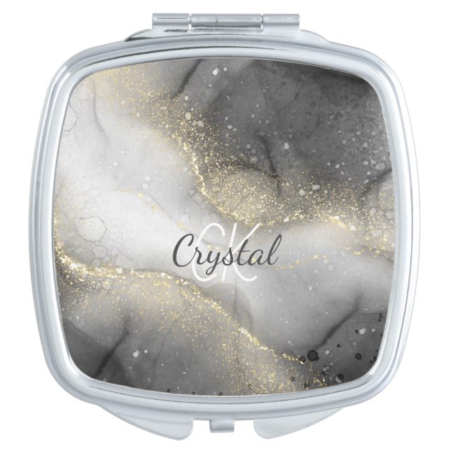  Modern Silver and Gold Monogram Name Compact Mirror (Front)