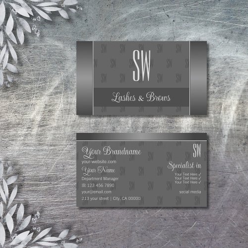 Modern Silver and Gray with Initials Professional  Business Card