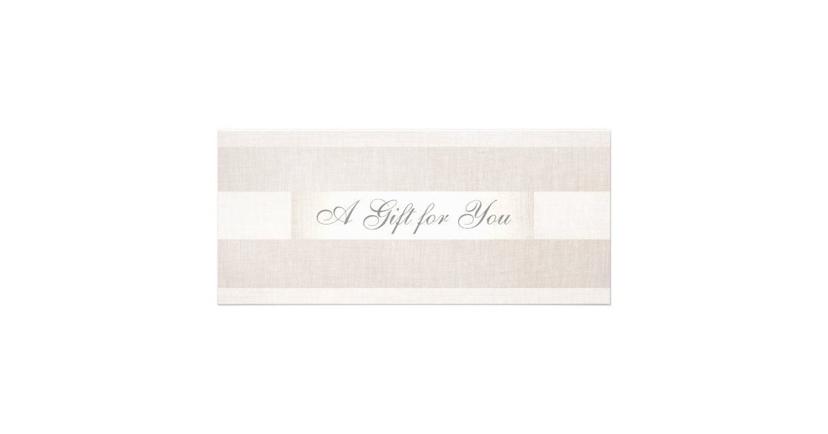 Modern Silver and Linen Gift Cerificate Rack Card | Zazzle