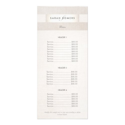Modern Silver and Linen Monogrammed Price List Rack Card