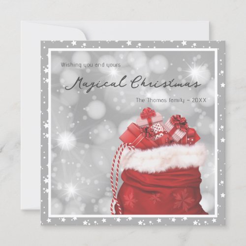 Modern Silver and Red Magical Starry Christmas Holiday Card