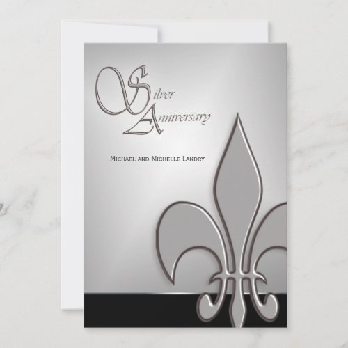 Modern Silver Anniversary Fleur de Lis Personalized Invite