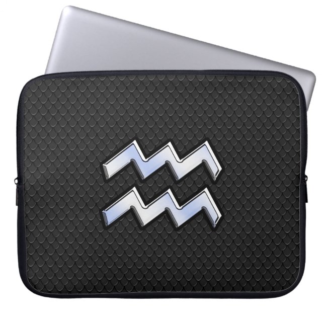 Modern Silver Aquarius Zodiac Sign on Snake Laptop Sleeve (Front)