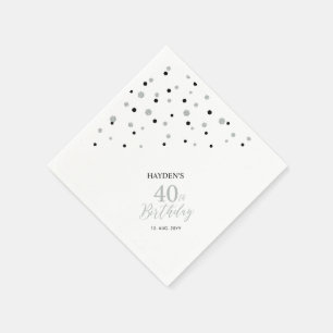 Modern Silver & Black 40th Birthday Party Napkins