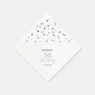 Modern Silver & Black 50th Birthday Party Napkins