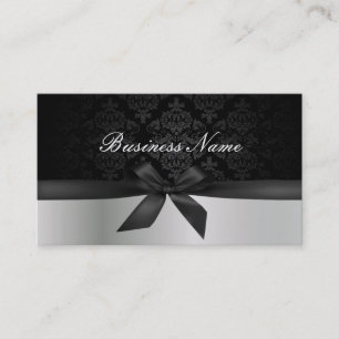 Modern Silver & Black Damask Makeup Artist Business Card