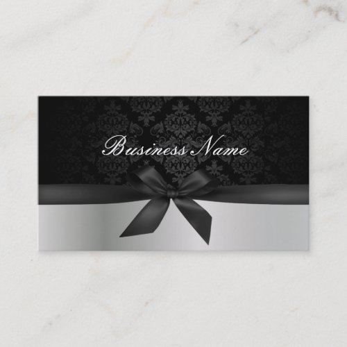 Modern Silver  Black Damask Makeup Artist Business Card