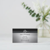 Modern Silver Black Fleur de Lis Business Card (Standing Front)