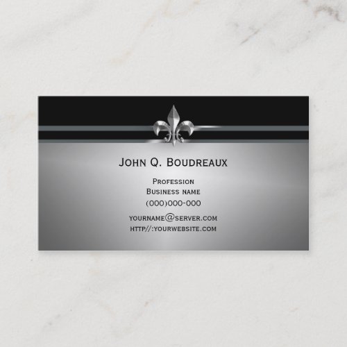 Modern Silver Black Fleur de Lis Business Cards