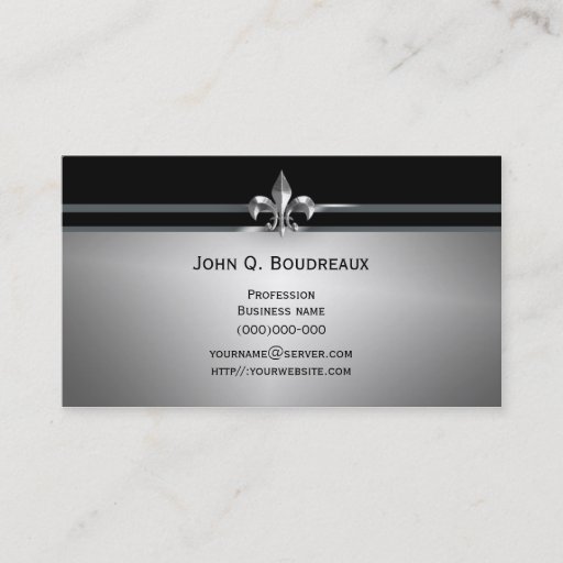 Customizable Modern Silver Black Fleur de Lis Business Cards