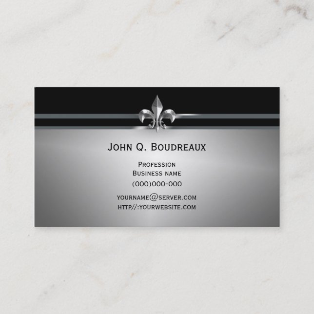 Modern Silver Black Fleur de Lis Business Card (Front)