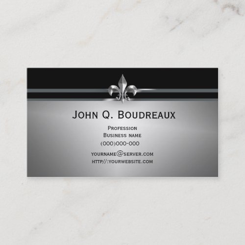 Modern Silver Black Fleur de Lis Business Card