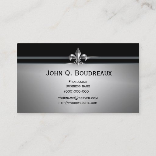 Customizable Modern Silver Black Fleur de Lis Business Card