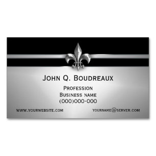 Modern Silver Black Fleur de Lis Magnetic Business Card