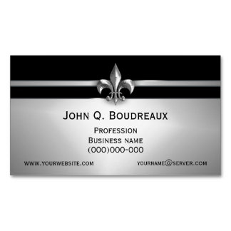 Modern Silver Black Fleur de Lis Magnetic Business Card