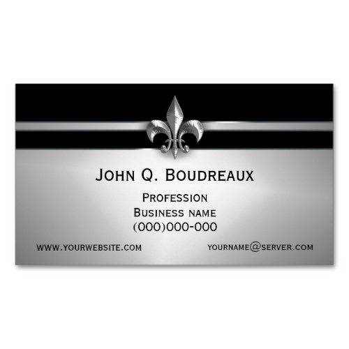 Modern Silver Black Fleur de Lis Magnetic Business Card