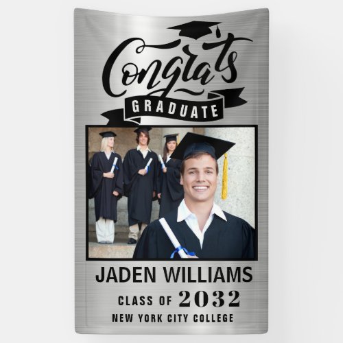 Modern Silver Black Graduation Class of 2024 Photo Banner