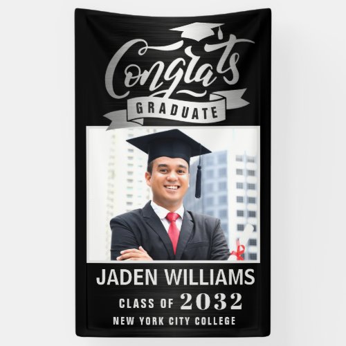 Modern Silver Black Graduation Class of 2024 PHOTO Banner