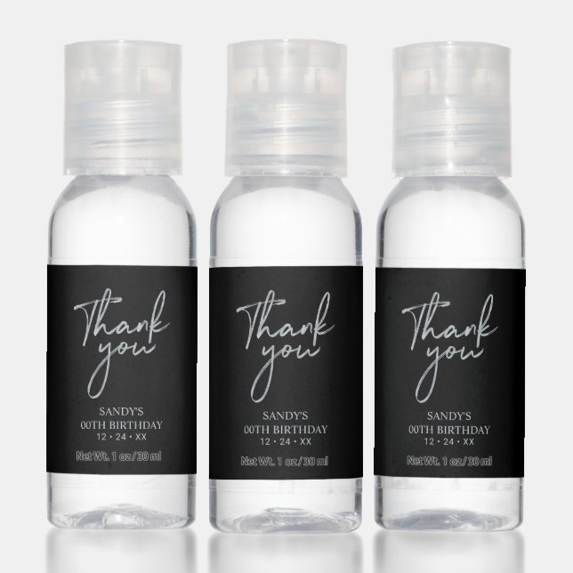 Modern Silver & Black Lettering Party Thank you Hand Sanitizer (Set)